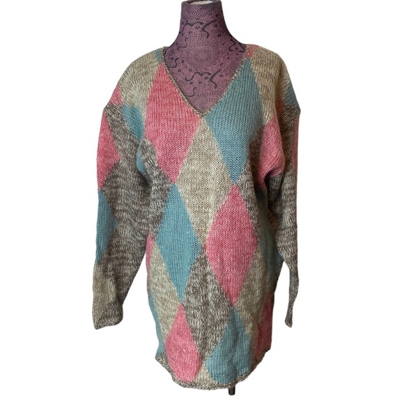 Vtg JK America Sz 14 16 Argyle  Mohair Blend Pullover Sweater - Picture 5 of 5